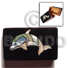 wooden jewelry box  blue top  shell inlaid dolphin  design/medium - Jewelry Box