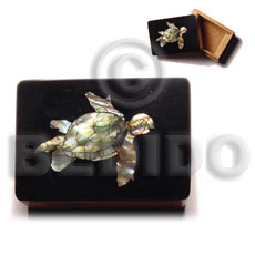 wooden jewelry box  black top  shell inlaid turtle  design/medium box - Jewelry Box