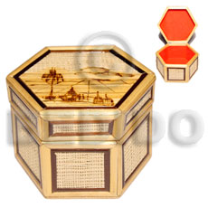 bamboo  raffia jewelry box / medium  l=100mm x w=90mm x h=68mm - Jewelry Box