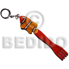 fish on fork handpainted wood keychain 135mmx28mm / can be personalized  text - Keychain