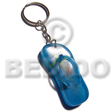 55mmx23mm  blue resin beach slippers  laminated seashell and starfish keychain / can be ordered  customized text - Keychain