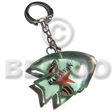 52mmx36mm  transparent light green clear resin fish  laminated seashell and starfish keychain / can be ordered  customized text - Keychain