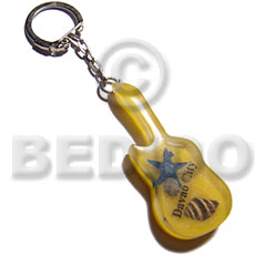 60mmx25mm  yellow resin guitar  laminated seashell and starfish keychain / can be ordered  customized text - Keychain