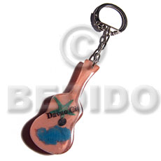 60mmx25mm  peach resin guitar  laminated seashell and starfish keychain / can be ordered  customized text - Keychain