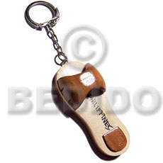 65mmx28mm  polished wooden beach sandals keychain  strings / can be ordered  customized text - Keychain