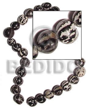 lumbang / kukui nuts tiger /black & white ( 16pcs. in 16in. strand ) - Kukui Lumbang Nuts Beads