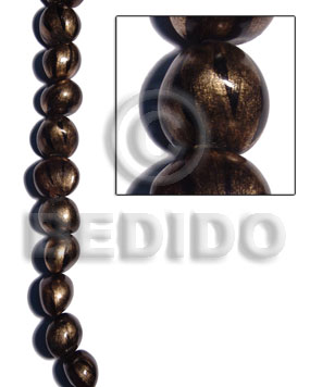 kukui seed / marble black & gold / 16 pcs. per strand - Kukui Lumbang Nuts Beads