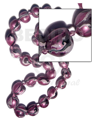 kukui nuts / marbleized metallic pink/ 32 pcs. / in matching adjustable ribbon  the maximum length of 54in / kk059 - Kukui Necklace