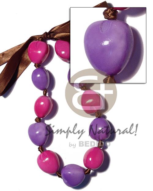 kukui nut  choker in graduated pink & lavender combination  ( 11pcs. ) / adjustable ribbon - Kukui Necklace