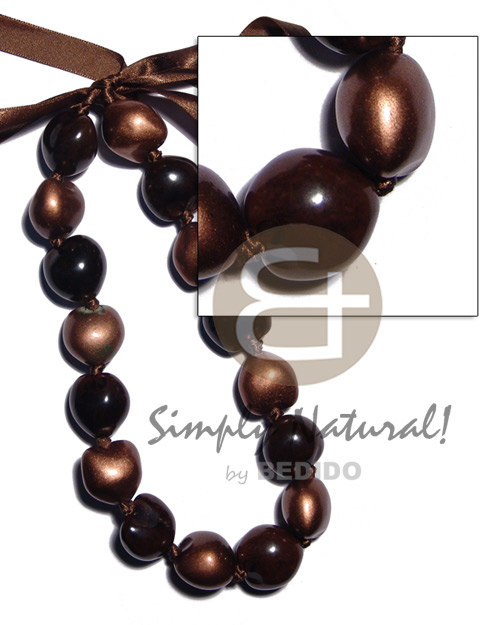 brown kukui nuts   alternate kukui in bronze ( 16 pcs. )  / adjustable ribbon - Kukui Necklace
