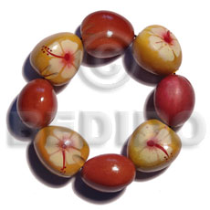 elastic 8 pcs. kukui nuts  bracelet / orange brown & mustard  2 sided design combination - Kukui Nut Bracelets
