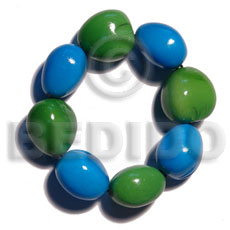 elastic 8 pcs. kukui nuts  bracelet / bright blue & green combination - Kukui Nut Bracelets
