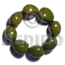 elastic 9 pcs. kukui nuts  bracelet / olive green - Kukui Nut Bracelets