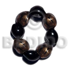 elastic 8 pcs. kukui nuts black &  marble gold combination - Kukui Nut Bracelets