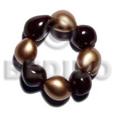 elastic 8 pcs. kukui nuts black &  gold combination - Kukui Nut Bracelets