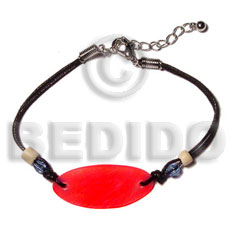 40mmx30mm red oval hammershell in wax cord - Leather Bracelets