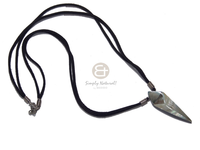50mmx15mm laminated and embossed blacklip  resin backing in black leather thong/ 18in - Leather Thong Necklace