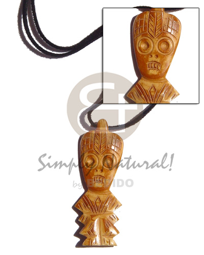 leather thong  horn tribal god pendant - Leather Thong Necklace