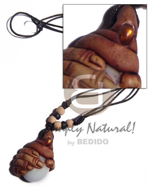 35mmx25mm  clay fingers  gemstone / adjustable beige wax cord /tribal clay series - Leather Thong Necklace