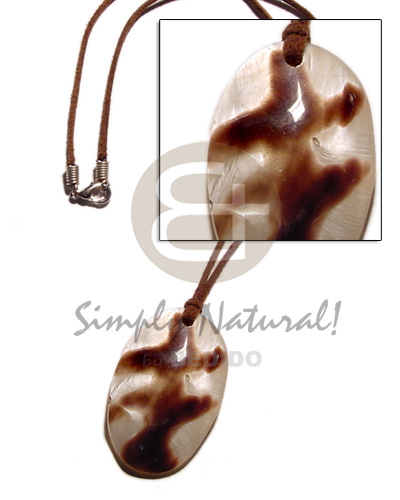 oval hammershell  skin on leather thong 45mm - Leather Thong Necklace