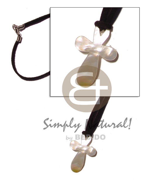35mm cross MOP on leather thong - Leather Thong Necklace