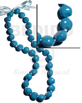 lei / kukui seeds in bright blue color - 32 pcs/ 34 in.adjustable - Leis