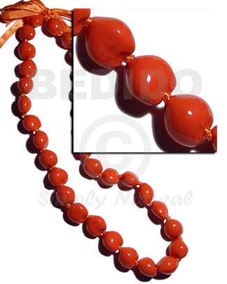 lei / kukui nut in red orange - 32 pcs./ 34 in.adjustable - Leis