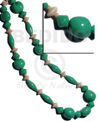 lei / kukui seeds and nat. wood beads in green combination  / 32 in - Leis