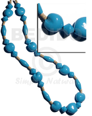 lei / kukui seeds and nat. wood beads in bright blue combination  / 32 in - Leis