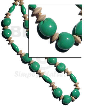 lei / kukui seeds and nat. wood beads in green combination  / 32 in - Leis