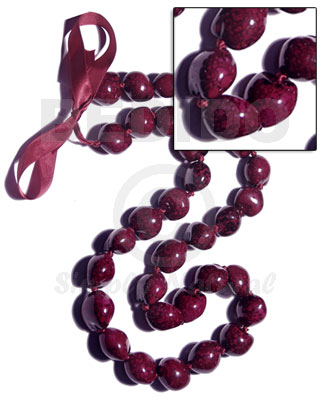 32 pcs. of kukui nuts in high polished paint gloss marbleized grape color  in matching adjustable ribbon /lei/ 36in - Leis