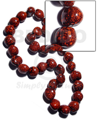 32 pcs. of kukui nuts in high polished paint gloss marbleized red/black combination  in matching ribbon /lei / 36in - Leis