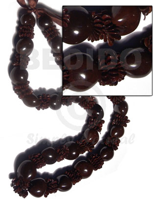 22 pcs. brown kukui nuts  ypil seed rings combination  / 30in in matching adjustable ribbon  the maximum length of 54in - Leis