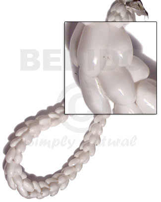 beaded white bubbleshells / 28"   adjustable ribbon maximum length of 50in - Leis