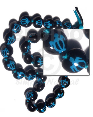 black kukui nuts  handpainted aqua blue turtle brown  accent/ 32 pcs. / in matching adjustable ribbon  the maximum length of 54in / kk069 - Leis