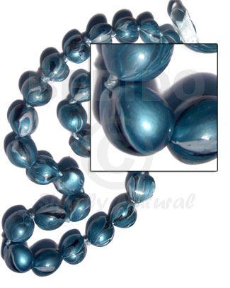 kukui nuts / marbleized metallic aqua blue / 32 pcs. / in matching adjustable ribbon  the maximum length of 54in / kk057 - Leis