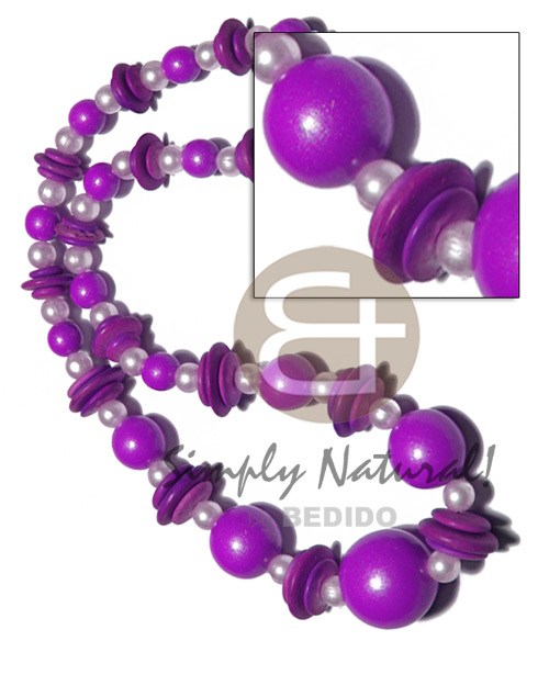 graduated wood beads 25mm/20mm/15mm/10mm in  pearl beads accent / lavender tones / 21 in. - Long Endless Necklace