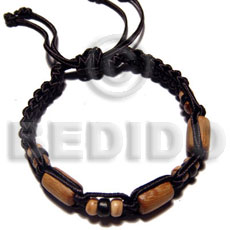 tube wood beads in macrame satin cord - Macrame Bracelets