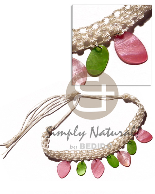 macrame choker  dangling multicolored hammershell charms - Macrame Necklace