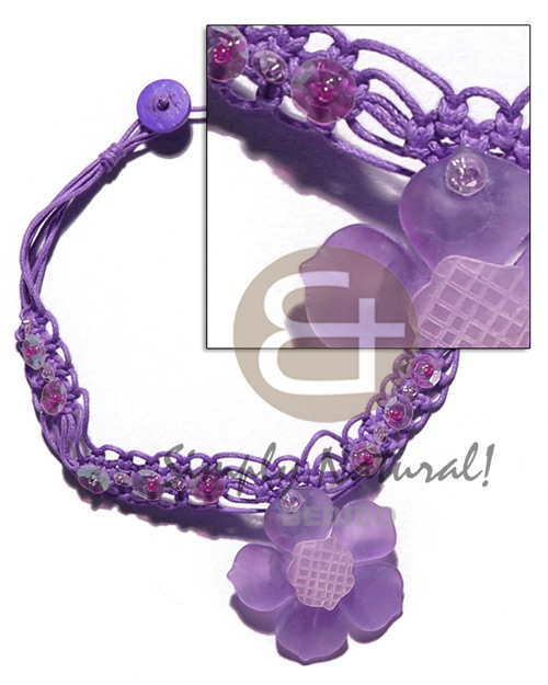 lilac wax cord macrame choker  40mm hammershell flower  groove nectar - Macrame Necklace