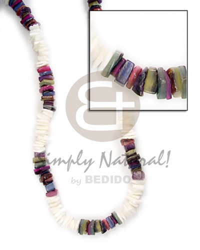 square cut wht shell & rainbow color hammer shell - Mens Necklace