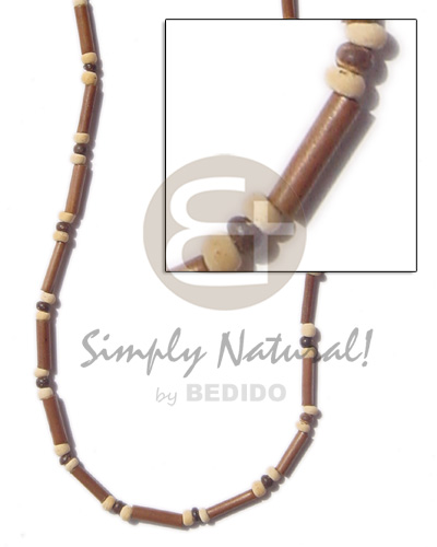 2-3 mm light brown bamboo tube/2-3 mm white/brwn coco Pokalet - Mens Necklace