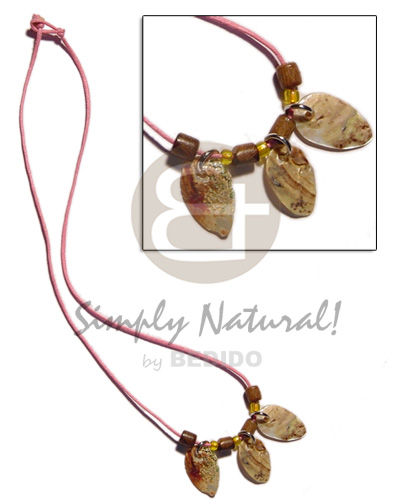 3 pc.  15mm oval MOP  skin   wood beads in wax cord - Mens Necklace