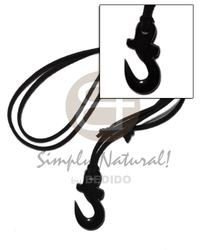 40mm black celtic carabao horn anchor on adjustable leather thong - Mens Necklace