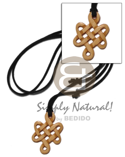 celtic knot antique carabao natural bone 40mm on adjustable leather thong - Mens Necklace