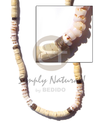 4-5mm coco heishe bleach  nat brown  tiger puka - Mens Necklace