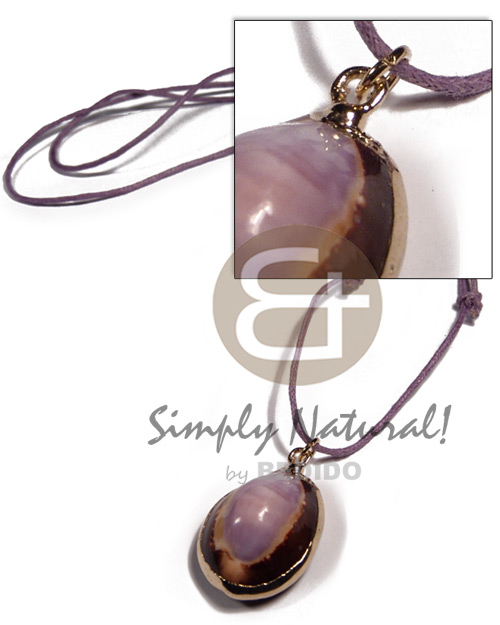 caput shell  in lavender wax cord / cypria sertintis (approx.  30mm - varying natural sizes ) molten gold metal series /  attached jump rings / electroplated / st-75 / adjustable - Mens Necklace