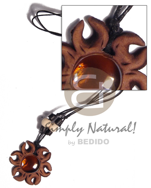 40mm  clay sun  gemstone / adjustable black wax cord /tribal clay series - Mens Necklace