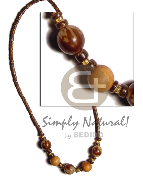 2-3mm coco nat. brown Pokalet/heishe  tiger buri beads/glass beads - Mens Necklace