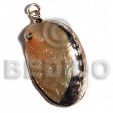 glistening orange abalone (approx.  45mm - varying natural sizes ) molten gold metal series /  attached jump rings / electroplated / a-7 - Molten Metal Pendants